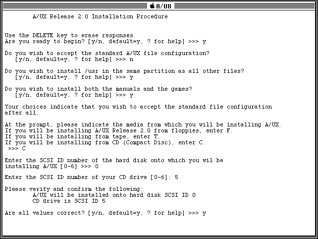 A/UX 2.0 Installation Stage 1