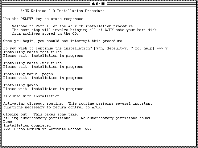 A/UX 2.0 Installation Stage 2